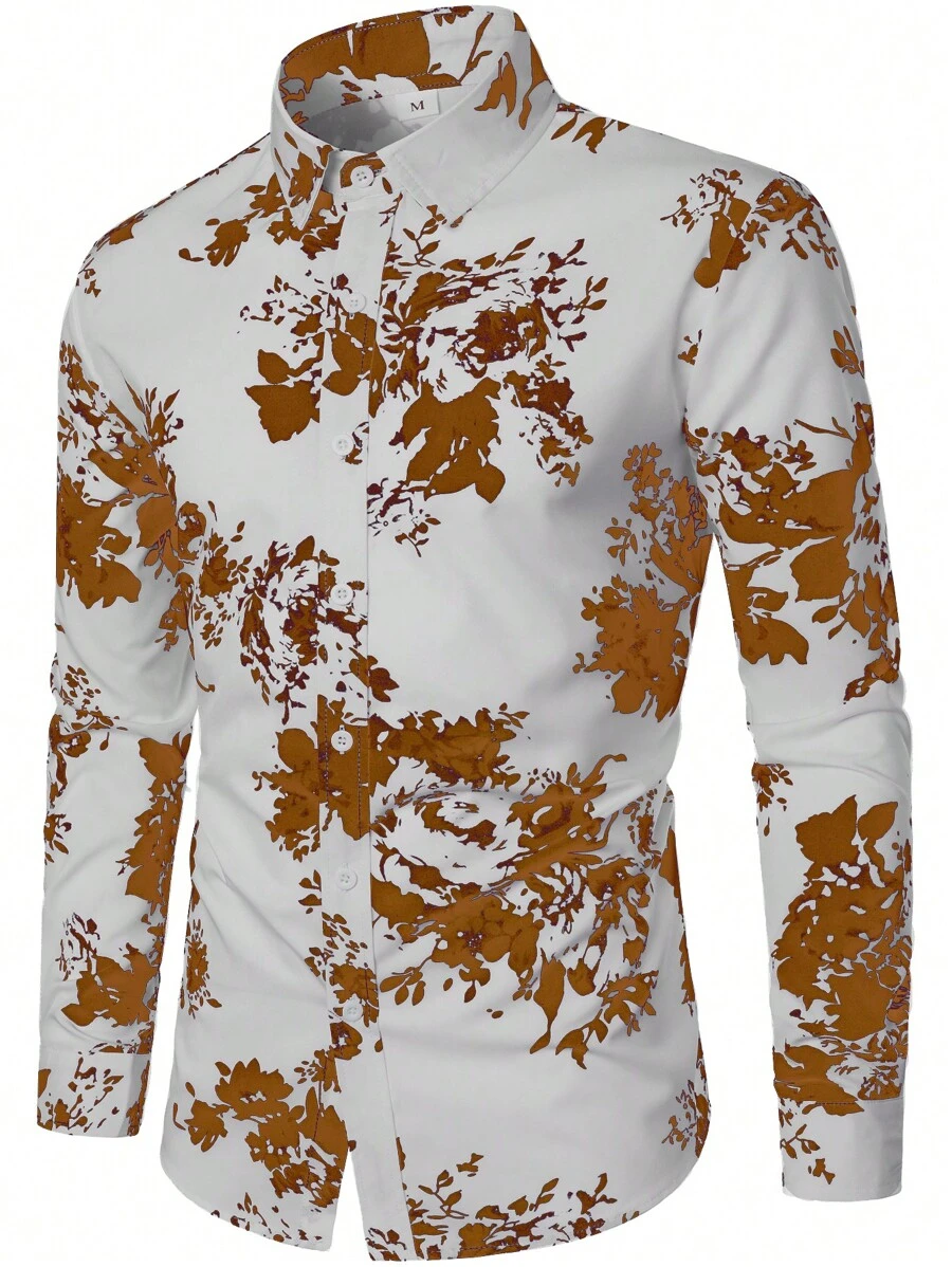 Áo sơ mi Nam Nút phía trước Hoa Giải trí - màu nâu - Xem 1