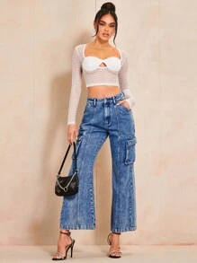SHEIN BAE 前鏤空短款上衣 - 白色 - 查看 3