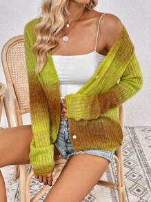 SHEIN Essnce 漸層前紐扣開襟衫 - 彩色 - 查看 1