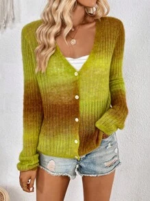 SHEIN Essnce 漸層前紐扣開襟衫 - 彩色 - 查看 3