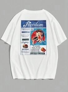 Manfinity VCAY Áo thun nam họa tiết khẩu hiệu và hình người rộng rãi - trắng - Xem 1