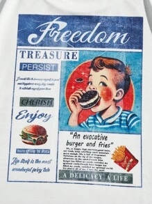 Manfinity VCAY Áo thun nam họa tiết khẩu hiệu và hình người rộng rãi - trắng - Xem 4