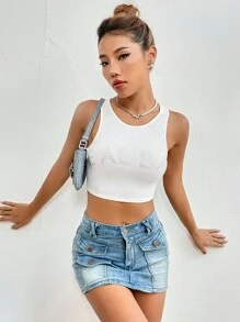 SHEIN EZwear Áo khoác và áo lót dành cho xe tăng nữ Pha lê kim cương Gân đan màu trơn Giải trí - trắng - Xem 5