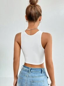 SHEIN EZwear Áo khoác và áo lót dành cho xe tăng nữ Pha lê kim cương Gân đan màu trơn Giải trí - trắng - Xem 2