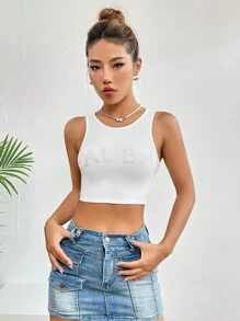 SHEIN EZwear Áo khoác và áo lót dành cho xe tăng nữ Pha lê kim cương Gân đan màu trơn Giải trí - trắng - Xem 6