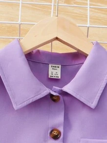 SHEIN Teen Girls Solid Cami Top & Pleated Skirt & Button Up Blouse - Multicolor - View 3