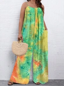 SHEIN Holidaya Jumpsuits Plus Size Túi Cà vạt nhuộm Giải trí - Nhiều màu - Xem 1