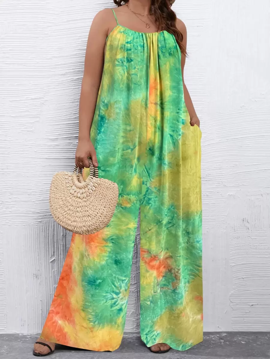 SHEIN Holidaya Jumpsuits Plus Size Túi Cà vạt nhuộm Giải trí - Nhiều màu - Xem 1