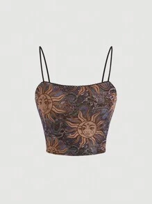SHEIN MOD Retro Hình in mặt trời & mặt trăng Cami ngọn - Nhiều màu - Xem 1