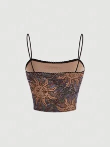 SHEIN MOD Retro Hình in mặt trời & mặt trăng Cami ngọn - Nhiều màu - Xem 2