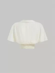 SHEIN MOD Chất rắn Surplice cổ Áo sơ mi Crop - Màu be - Xem 2