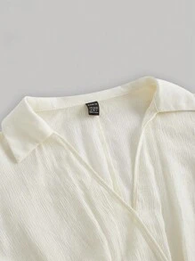 SHEIN MOD Chất rắn Surplice cổ Áo sơ mi Crop - Màu be - Xem 6