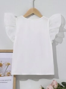 SHEIN Tops con gái Tương phản Mesh Xù Chim hồng hạc Dễ thương - trắng - Xem 2