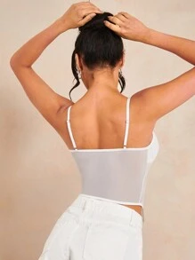 SHEIN BAE 蕾絲邊不對稱下擺吊帶上衣 - 白色 - 查看 2