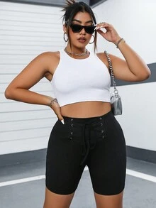 SHEIN Coolane Quần lót kích thước lớn Ren lên Thùa khuyết màu trơn Giải trí - màu đen - Xem 6