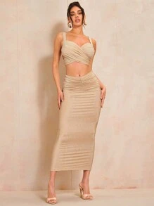 SHEIN BAE Váy nữ Xù màu trơn Giải trí - Màu be - Xem 1