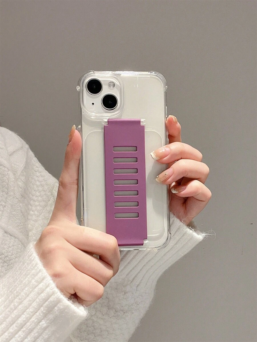 Clear Phone Case With Wristband - Purple - View 1