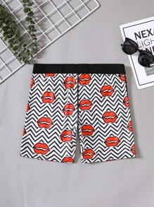 男士鋸齒紋&嘴唇印花男式泳褲 - 彩色 - 查看 2