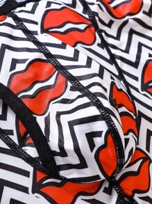 男士鋸齒紋&嘴唇印花男式泳褲 - 彩色 - 查看 4