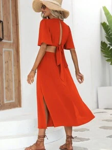 SHEIN VCAY Cut Out Waist Butterfly Sleeve Dress
