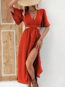 SHEIN VCAY Cut Out Waist Butterfly Sleeve Dress