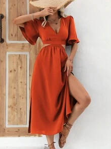 SHEIN VCAY Cut Out Waist Butterfly Sleeve Dress