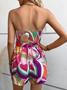 SHEIN LUNE Áo liền quần nữ Thắt lưng Dải chun Tất cả trên in Boho - Nhiều màu - Xem 2