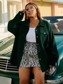 SHEIN LUNE Plus Size Women's Solid Color Drop Shoulder Long Sleeve Spring Casual Street Style Jacket Fall Winter Cloth For Women Autumn