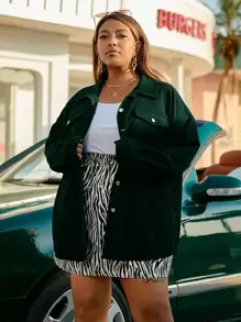 SHEIN LUNE Plus Size Women's Solid Color Drop Shoulder Long Sleeve Spring Casual Street Style Jacket Fall Winter Cloth For Women Autumn