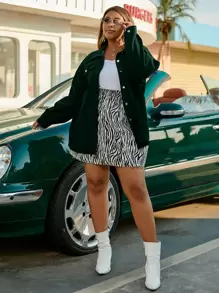 SHEIN LUNE Plus Size Women's Solid Color Drop Shoulder Long Sleeve Spring Casual Street Style Jacket Fall Winter Cloth For Women Autumn