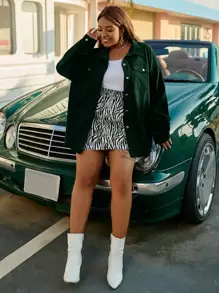 SHEIN LUNE Plus Size Women's Solid Color Drop Shoulder Long Sleeve Spring Casual Street Style Jacket Fall Winter Cloth For Women Autumn