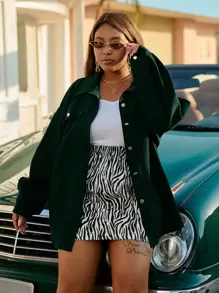 SHEIN LUNE Plus Size Women's Solid Color Drop Shoulder Long Sleeve Spring Casual Street Style Jacket Fall Winter Cloth For Women Autumn