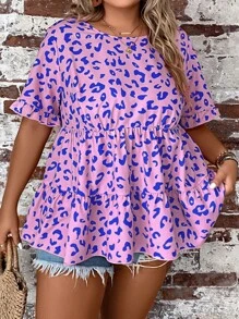 SHEIN Clasi 大碼滿版印花荷葉袖荷葉邊下擺襯衫 - 彩色 - 查看 4