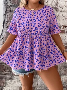 SHEIN Clasi 大碼滿版印花荷葉袖荷葉邊下擺襯衫 - 彩色 - 查看 5