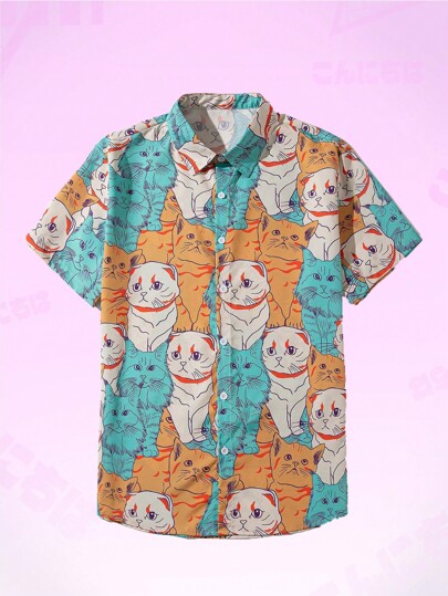 Anime Camisa De Botones Para Hombre Con Gráficos De Dibujos Animados