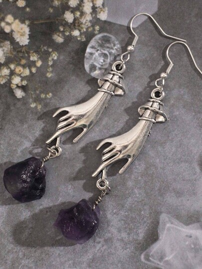 Goth 1pair Fashion Zinc Alloy Hand & Stone Drop Earrings For Women For Daily Decoration