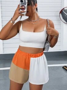 Flirla Plus Colourblock Elastic Waist Shorts - Multicolor - View 4