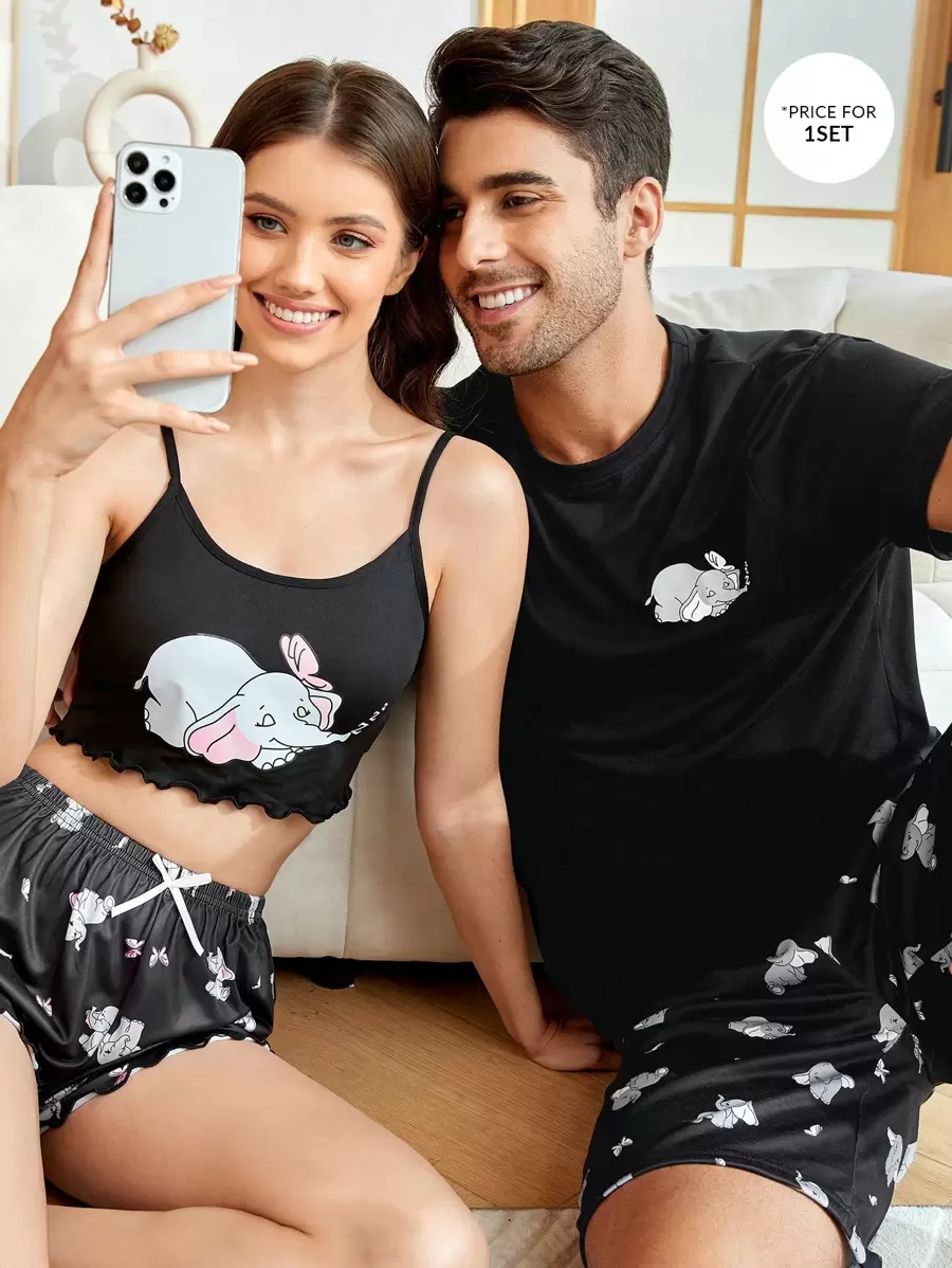 Nam 1 bộ Bộ PJ trang trí họa tiết hoạt hình / Bộ đồ ngủ - màu đen - Xem 1