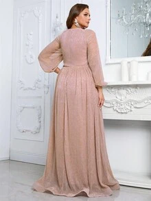 YISIKADO Đầm Plus Size Cắt ra màu trơn Buổi tiệc - Bụi hồng - Xem 2