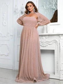 YISIKADO Đầm Plus Size Cắt ra màu trơn Buổi tiệc - Bụi hồng - Xem 3
