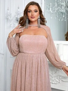 YISIKADO Đầm Plus Size Cắt ra màu trơn Buổi tiệc - Bụi hồng - Xem 4