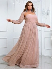 YISIKADO Đầm Plus Size Cắt ra màu trơn Buổi tiệc - Bụi hồng - Xem 6