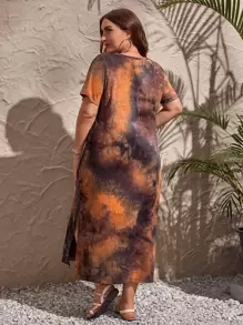 EMERY ROSE Plus Tie Dye Split Thigh Dress - Multicolor - View 3