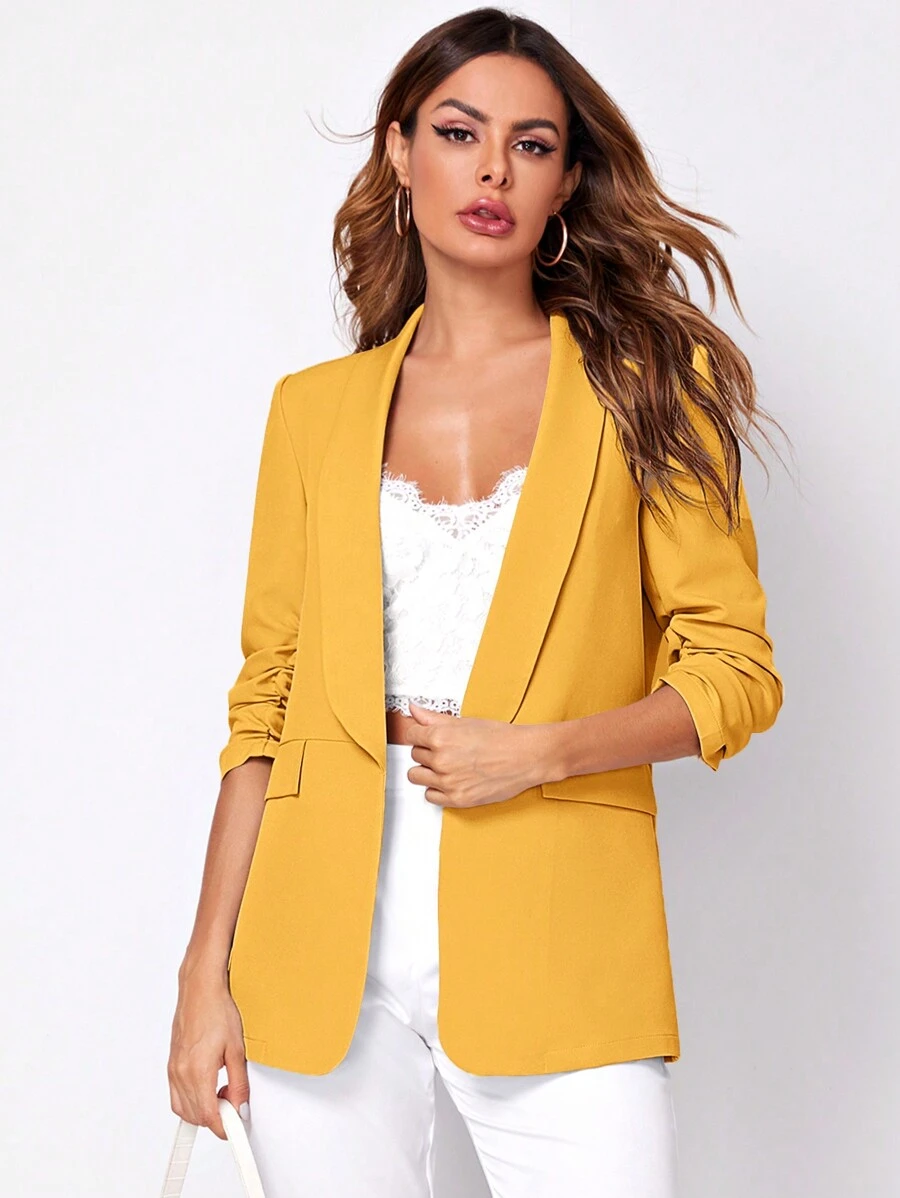 SHEIN LUNE Mujeres Moda Clásica Primavera Amarillo Blazer Para La Conmutación Diaria - Amarillo - Ver 1