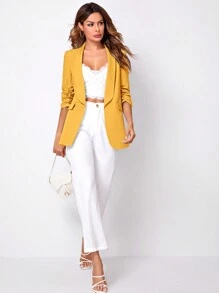 SHEIN LUNE Mujeres Moda Clásica Primavera Amarillo Blazer Para La Conmutación Diaria - Amarillo - Ver 3