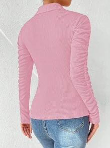 SHEIN Essnce Ruched Button Front Tee - Baby Pink - View 2