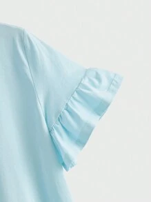 SHEIN LUNE Áo thun nữ Xù màu trơn Giải trí - Màu xanh nhạt - Xem 4