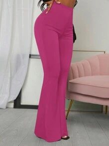 SHEIN SXY 素色褶邊喇叭褲 - 中紫紅色 - 查看 4