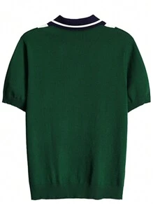 男士撞色Polo領針織上衣 - 墨綠色 - 查看 2