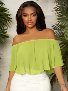 SHEIN SXY Áo sơ mi nữ Xù màu trơn Giải trí - Màu xanh chanh - Xem 1